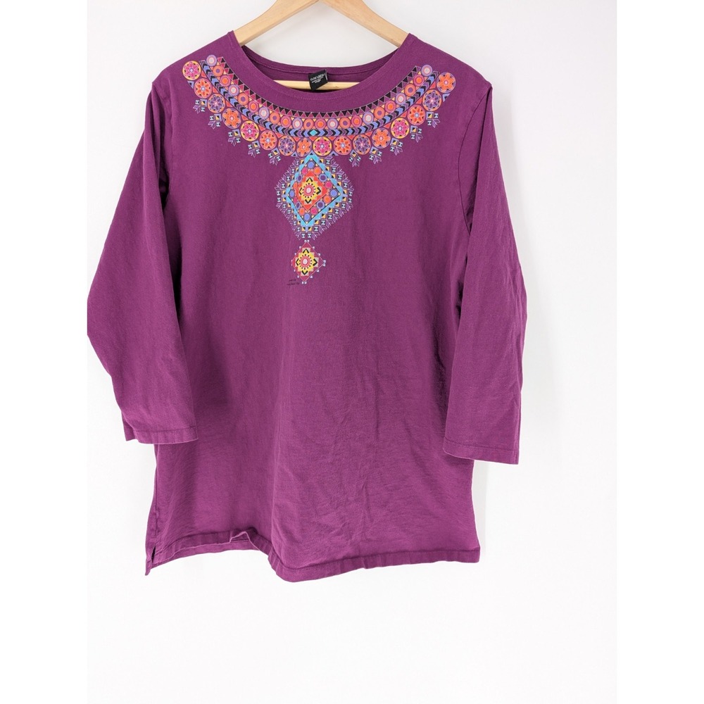 Sabaku Artwear Nancy Lenches 3/4 Sleeve  Jeweled Collar Shirt Purple USA Made L